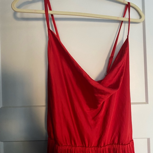 Red satin ModCloth dress w/ adjustable straps size XL with stretch defined waist - Picture 3 of 5